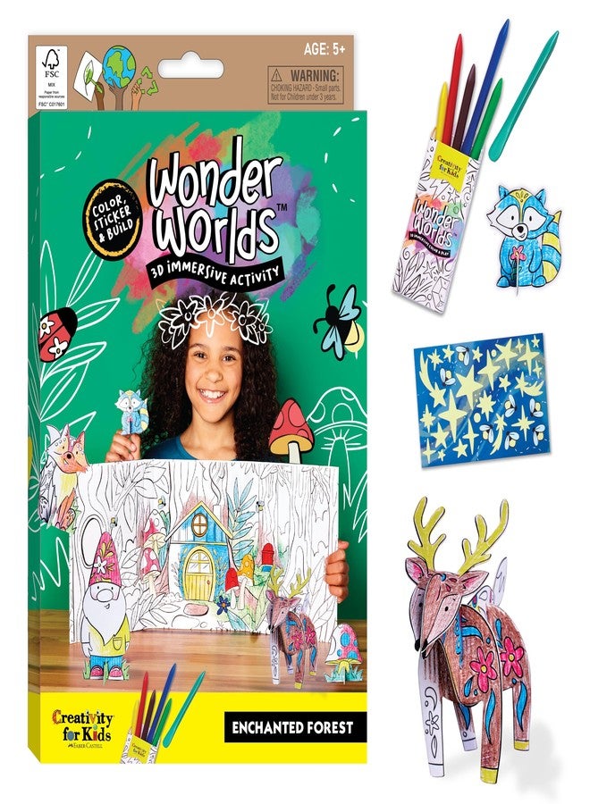 Creativity for Kids Wonder Worlds 3D Coloring Craft Kit: Enchanted Forest - Coloring Craft Kit for Kids, DIY Kit for Girls and Boys, Holiday Stocking Stuffers Kids Gifts (Ages 5+) - Image 1